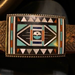Rick and Lucy vacit sterling silver Zuni inlay Native / western belt buckle